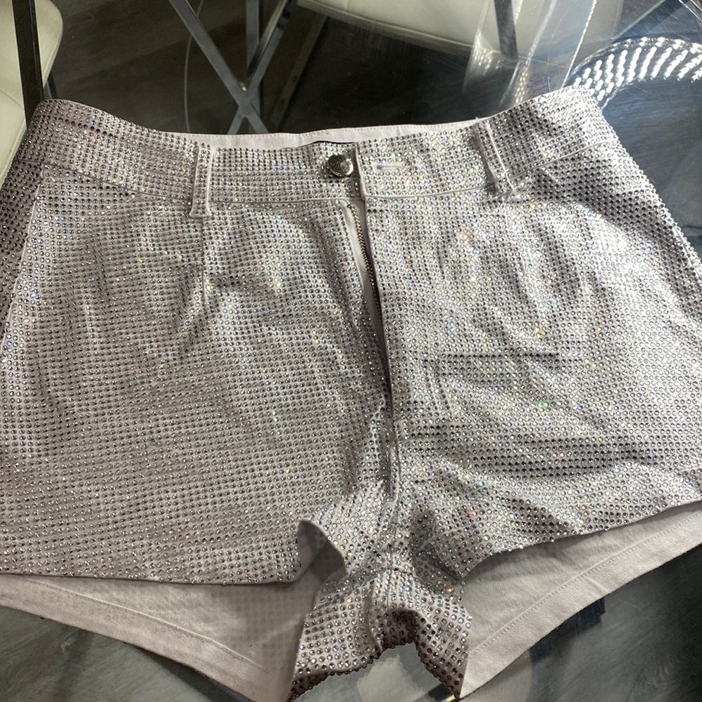 White rhinestone diamond Shane Justin shorts